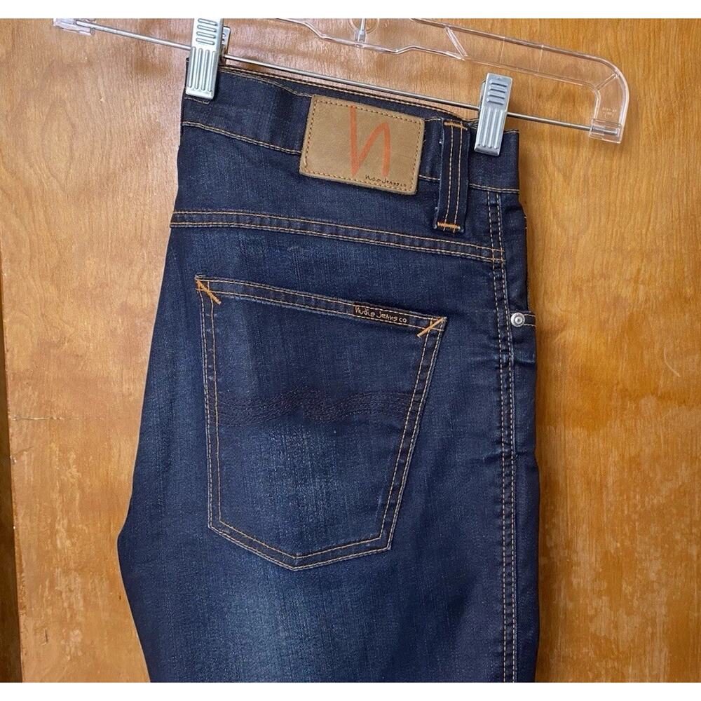 NUDIE JEANS SLIM JIM GLACIER INDIGO Dark Wash Coated PANTS STRAIGHT Size 33 Read - Picture 8 of 11